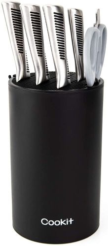 Knife Block Holder, Universal Knife Block without Knives, Unique Double-Layer Wavy Design, Round Black Knife Holder for Kitchen, Space Saver Knif